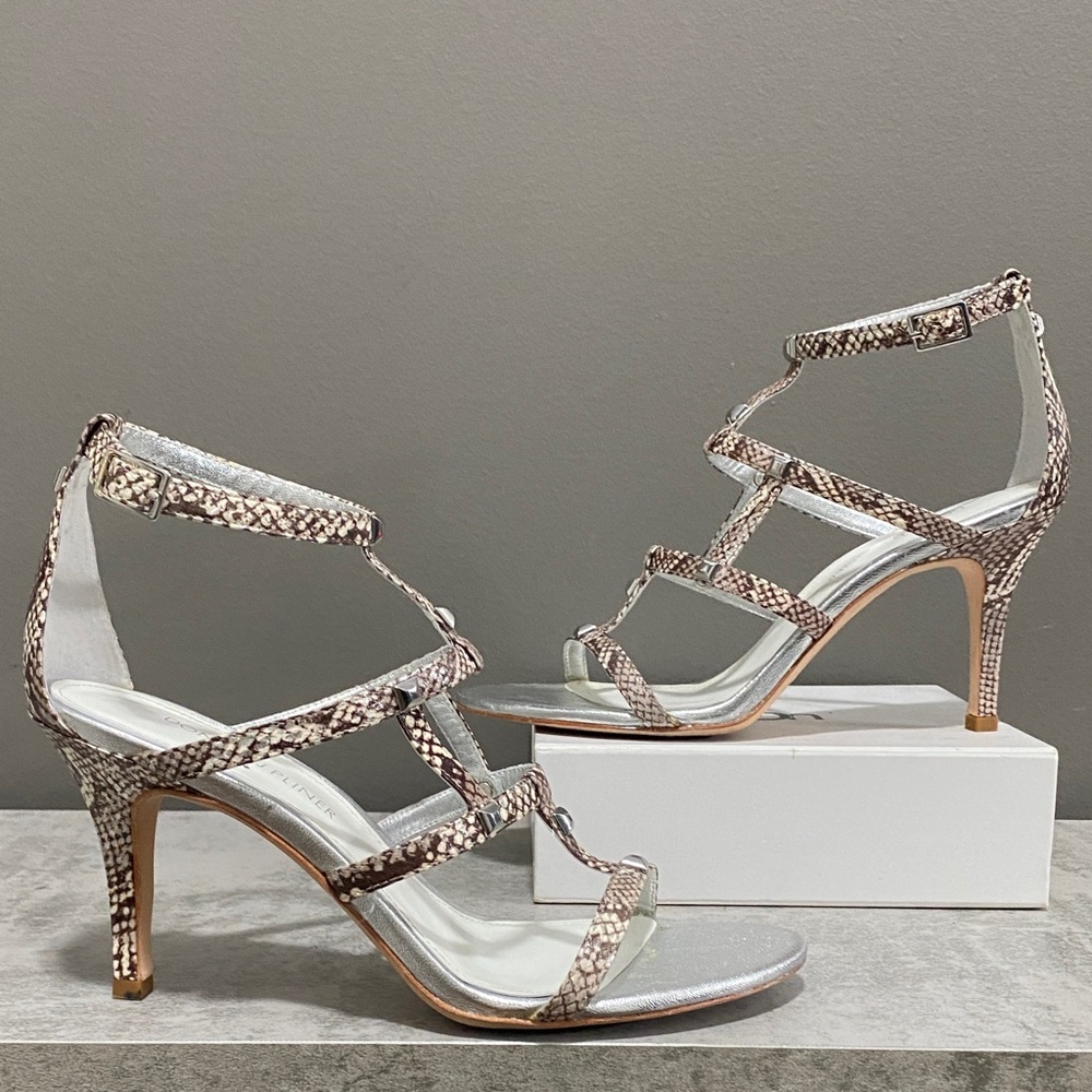Donald J.Pliner Elegant Snakeskin Strappy  Heels w/ silver accents Size 7.5